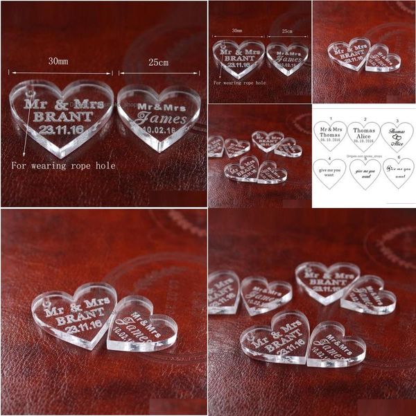 Party Favor 50 PCS personalizado Corazón de cristal personalizado Mrs Love Boda Souvenirs Table Decoración Centros de mesa Favores y regalo DHTVB