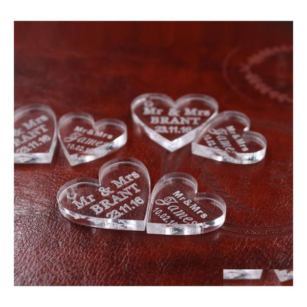 Party Favor 50 Pcs Coeur En Cristal Personnalisé Personnalisé Mr Mrs Love Souvenirs De Mariage Décoration De Table Centres De Table Faveurs Et Cadeau Dhbra