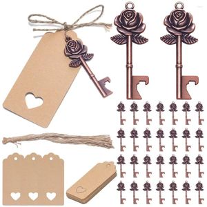 Party Gunst 50 Sets Wedding Anniversary Gunsten Rose Key Bottle Opener met hangtags en touwen speciale geschenken voor gasten vrienden