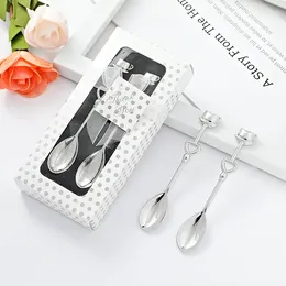 Party Favor 50pcs / lot 25boxes Love Heart Wedding Gifts of Chrome Teachy Coffee Coffee Spoon Favors for Bridal Shower Kitchen Decoration