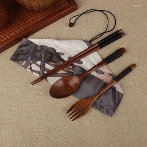 Party Favor 50Set 3pcs/Set Japanese Style Wood Chopsticks Lepel Fork Set Creative Personalise Wedding Gunsten Gift Lin4215