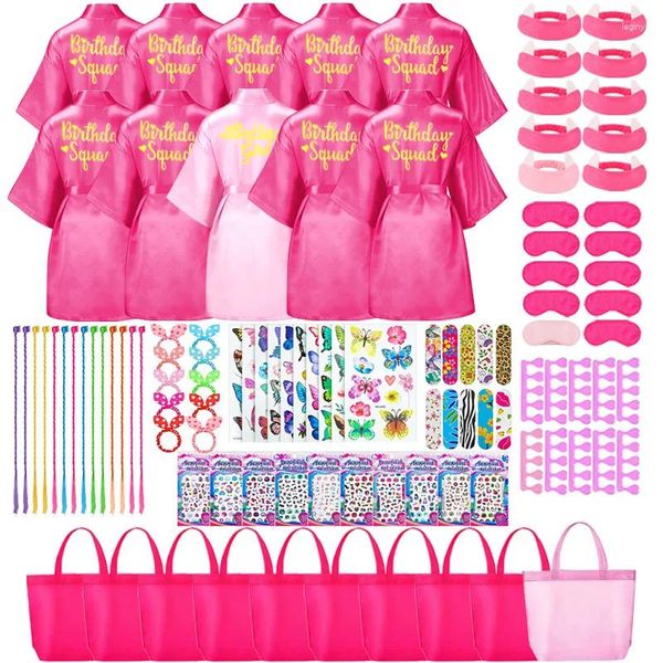 Favor de fiesta 6/10/12 Conjunto de batas de escuadrón de cumpleaños Favores de spa para niños Bata Niñas Kimono Satén Rosa