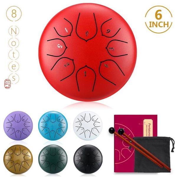 6 pouces 8 tons en acier langue tambour mini main pan tambours réservoir de poche instrument de percussion pour la musique de méditation de yoga Love329W