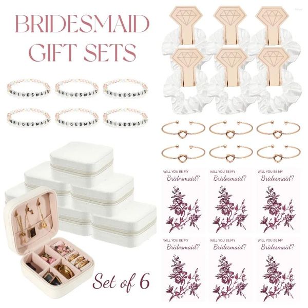 Fête favor 6 set Favors de mariage de la proposition avec cartes Bridesmaid Gifts Bracelets Bridal Shower Travel Jewelry Box Hair Ropes