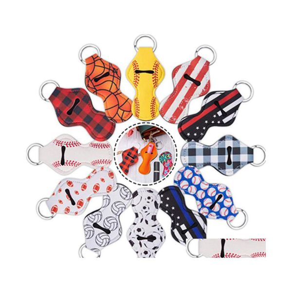 Favor de fiesta 72 Patrón de diseño Impresión Chapstick Holder Llavero Práctico bálsamo labial Neopreno Holderkeychain Bolsa para Chapsticklipstick Dhohz