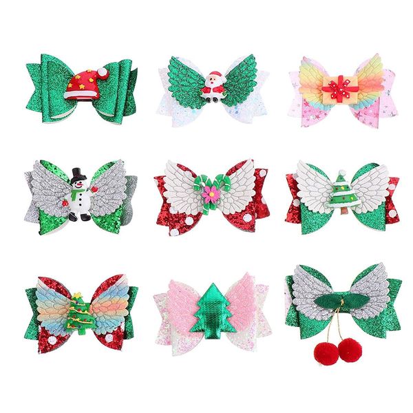 Party Favor 9pcs Clips de cheveux de Noël Glitter Bow Angel Wing Paillettes Alligator Santa Claus Épingles à cheveux pour cadeau d'anniversaire Drop Livraison Ho Dhrcp