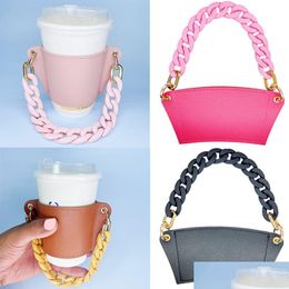 Party Favor Acrylique Chaîne Tasse Er Portable En Cuir Insated Thé Au Lait Protecteur Drop Delivery Maison Jardin Fournitures De Fête Événement Dh3Wo