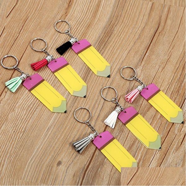 Party Favor Acrylique Crayon Porte-clés avec anneau Glands Mini DIY Nom Porte-clés Cadeau de Noël pour étudiant Enseignant Drop Livraison Accueil Gard Dhwux