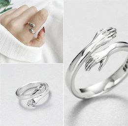 Party Favor Adjustable 925 Silver Love Hug Hands Open Ring Jewelry for Women Men Gift Girging Me Sterling Me A4787337