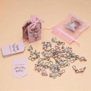 Party Favor Angel Keychains met Thank You Tags Drawstring Garentas Set accessoire voor Baby Shower Bridal Wedding Geschenkpakket Q1FD