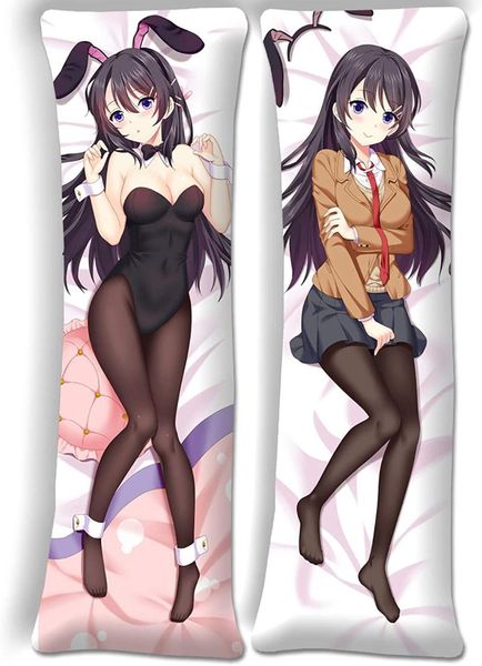 Faveur de fête Anime Seishun Buta Yarou Sakurajima Mai Dakimakura Fille Corps de câlin Taie d'oreiller en peau de pêche Gros seins