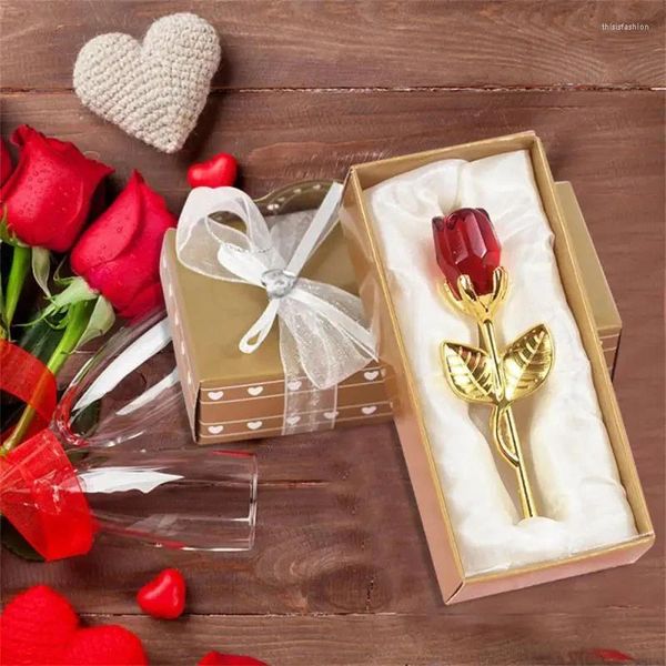 Rose artificielle pour cadeau de mariage, décoration pour la fête des mères, petite amie, ornement en verre de cristal