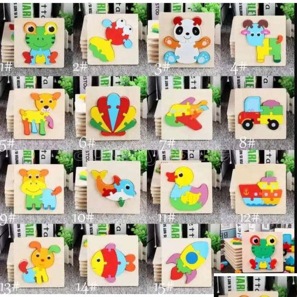 Fête favorable bébé style puzzon en bois 3d 18 jouets pour enfants dessin animé la circulation animale puzzles d'intelligence enfants