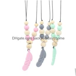 Party Favor Bébé Dentition Jouet Sile Formation Dents Collier Plume Pendentif Perles À Mâcher Sucette Clip Meilleurs Cadeaux Jn10 Drop Livrer Dhhc7