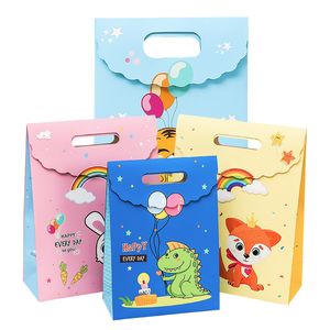 Feest Foor Bag Matching Stickers Leuk Dino Paper cadeauzakken Candy Cookie Treat Tassen Verjaardag Thema Decoratie Supplies Small Business Shopping Cadeau Craft Z133