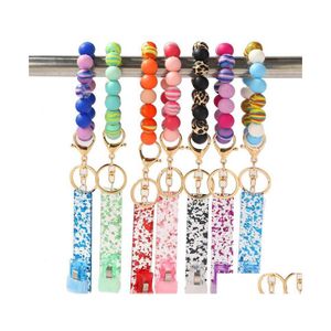 Party Favor Bank Card Reader Bracelet Keychain Sile Bead Pols Key Chain ATM Extractor Ring Druppel levering Home Garden Festief S DHWTG