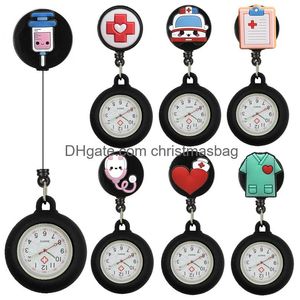 PARTINE faveur noire rétractable infirmière médecin coeur stethoscope Syringe Clip Design de poche montres de poche médicale badge bobined cadeau otuce