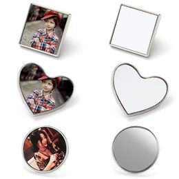 Party Favor Blanc Sublimé Métal Rond Carré Coeur Imprimable DIY Broche Badge Accessoires RRD113