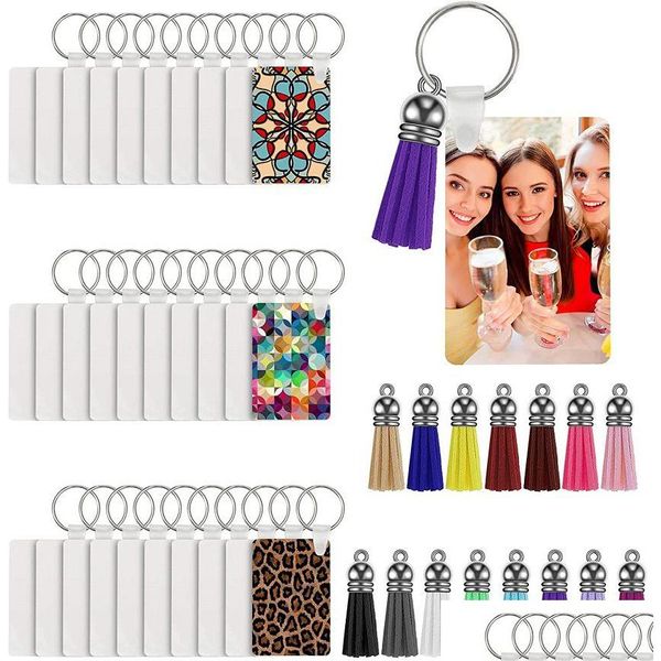 Party Favor Blank Sublimation Keychain 30Pcs / Set Mdf Heat Transfer Doubleside Blanks Set Inclure Porte-clés Diy Favors Drop Delivery Dhsvx