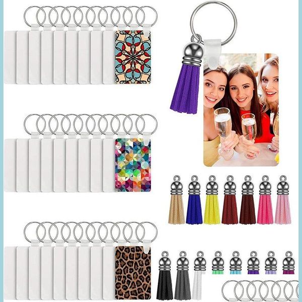 Party Favor Blank Sublimation Keychain 30Pcs / Set Mdf Heat Transfer Doubleside Blanks Set Inclure Porte-clés Party Diy Favors Drop De Dh9Tl