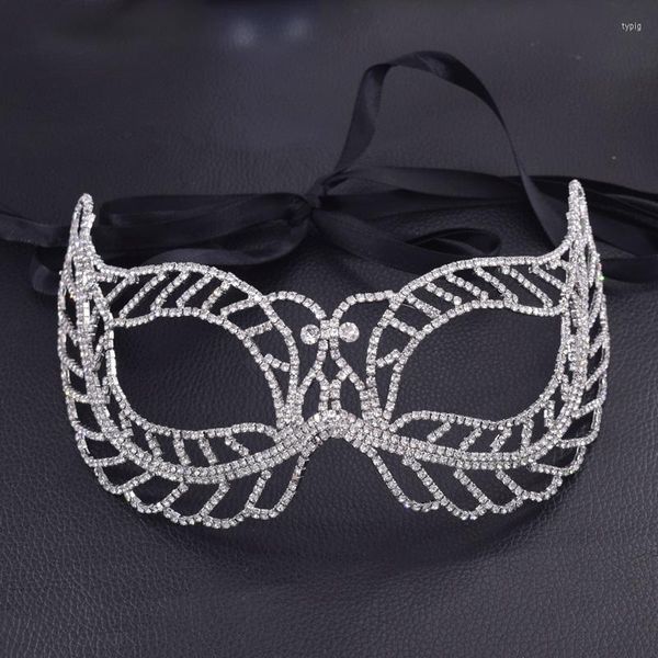 Parti faveur Bling mode femmes strass masque cristal filles oeil mascarade demi visage luxe bijoux couleur argent