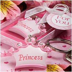 Favor de la fiesta Blue Pink Crown Temed Princess Key Chains Boda Baby Favorate Buen regalo para las duchas Entrega Drop entrega Home Garden Festive Part Dhy1n