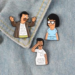 Feest gunst Bob Burgers Rapel Denim Pin Cartoon Email Broche Pizza Burger Fight Badge Alles zal goed zijn sieraden Happy Day