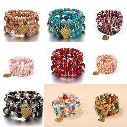 Party Favor Bohème BRACELET MULTI COUCHE bracelets de style ethnique cristal pêche coeur dame main bijoux DD027