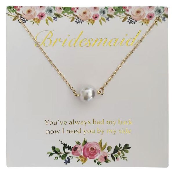Cadeau de demoiselle d'honneur cadeau collier de perles avec lettre feuille estampage carte mariée à être douche nuptiale Souvenir de mariage pour