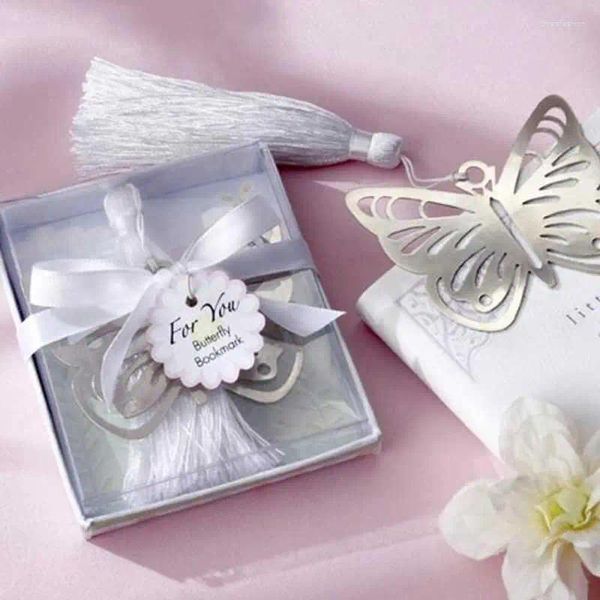 Favor de fiesta Mariposa Marcador de metal plateado con regalo de boda de aleación de borla de seda para 20 piezas