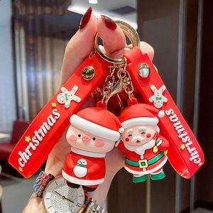 Party Favor cartoon schattige kerstman Key Chain Soft Rubber Doll Car Key Ring Pendant Fashion Bag Ornament Accessori Keychain Christmas Gift RRE14325