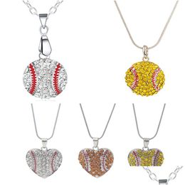 Party Favor Charm Strass Baseball Collier Softball Pendentif Love Heart Pull Bijoux Accessoires Party Favor Home Garden Festive Dhwts