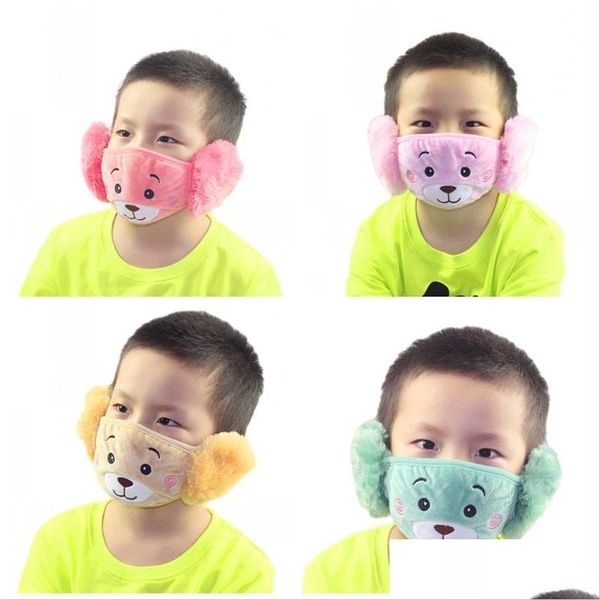 Favor de fiesta Máscara de cara de oso de dibujos animados para niños con oreja de felpa protectora gruesa y cálida Máscaras de boca para niños Mufla bucal de invierno para fiesta Favo Dhtox