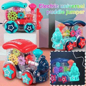 Party Gunst Children's Electric Universal Transparante Roterende Mechanische Gear Train Cartoon Knipperlicht Geluid Muziek Speelgoed Kids Gift