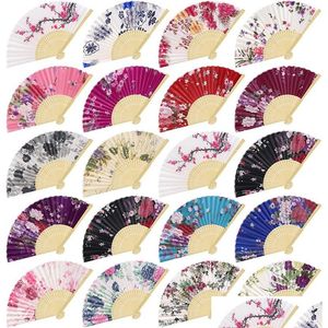 Party Favor Chinese Japanse Silk Bamboo Folding Fan Mti Styles Summer Festival Gift Drop Delivery Home Garden Festive Suppl Dhnl2