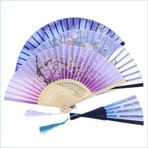 Party Favor Chinois Tissu De Soie Pliant Ventilateur Femmes Hand Held Ventilateurs En Bambou Style Japonais Cadeau De Mariage Decration Drop Delivery Home Gar Dhxpz