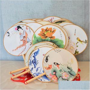 Feest gunst Chinese vintage round hand fan retro bruiloft cadeau klassieke dansfans bloem print prop groothandel vt1048 drop levering dh9y1