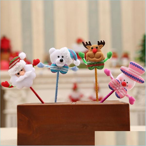 Party Favor Stylo de dessin animé de Noël Père Noël / Bonhomme de neige / Ours / Elk Ornements d'arbre de Noël Cadeaux pour enfants Décorations Dhs Drop Delivery 202 Dhzwe