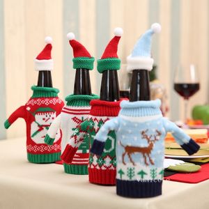 Party Favor noël tricoté couverture de bouteille de vin pull noël santa bonhomme de neige orignal bouteille de bière couvre 4 style T2I52931