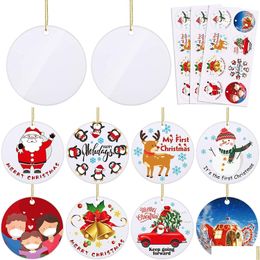 Party Favor Christmas Ornament Sublimation White keramische squard ovaal gevormd decor met gouden snaar kerstboom hangende hanger drop de dhi71