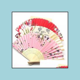 Favor de fiesta Estilo chino clásico Tela Fan Seda Plegable Bambú Fans de mano Boda Cumpleaños Favores Regalos Drop Entrega 2 Inicio Dhg7K