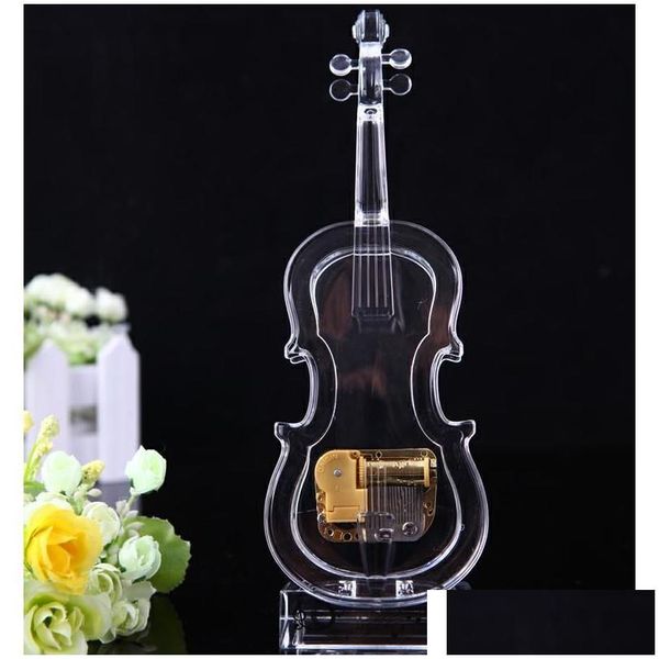 Party Favor Clear Acrylique Violon Music Box Mécanique Wind-Up Mini Figurines Home Ornement Avec Castle In The Sky Melody - Perfect F Dh1Ow