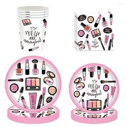 Party Favor Cosmetische Make-up Thema Verjaardag Decoratie Wegwerp Servies Dessertbordjes Cup Vrouwen Meisjes Spa Benodigdheden Serviesje