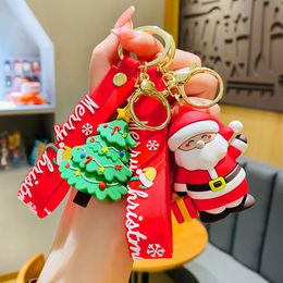 Feest voorkeur Creative PVC Soft Glue 3D Christmas Doll Car KeyChain Backpack Hangende cadeau Cartoon Cute Christmas Snowman Key Chain RRD05