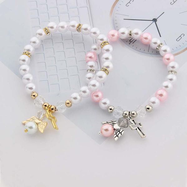 Favor de la fiesta Cross Angel Accessory Pulsera Elástica Baby Shower Christing Girl Boy Baptism Regalo