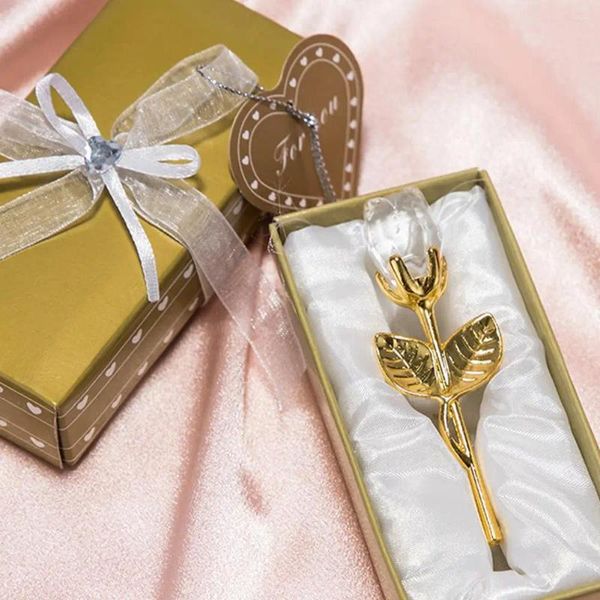 PARTINE faveur en verre cristal rose fleurs figurines artisanat artificiel avec boîte de mariage de la Saint-Valentin favorise les cadeaux amoureux pour les femmes m6g9