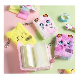 Party Gunst Cute Cat Plush Notebook For Girls Kawaii Hanger Keychain Furry Cats Daily Planner Journal Book Note Pad Drop levering H OTKY1