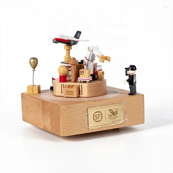 Partage Favor conçu Craft de résine Boîte de musique en bois personnalisée avec avion et voiture rotative pour des cadeaux promotionnels