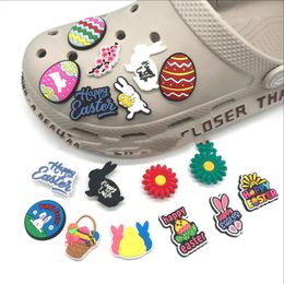 Feest gunst DHL Fast Air Wholesale Easter Day Leuke PVC Cartoon Croc Charms Shoe Bloemdecoratie gespaccen accessoires verstopping pins Charm -knoppen op voorraad