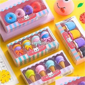 Party Favor Dhs 4Pcs Délicieux Dessert Gommes Ensemble Mini Sucette Glace Popsicle Donuts Crayon En Caoutchouc Gomme Pour Enfants Étudiant A Dh73E